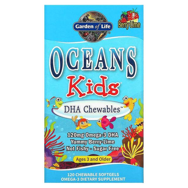 Garden of Life Garten des Lebens, Oceans Kids, DHA Chewables, Alter 3 und älter, Berry Lime, 120 mg, 120 Chewable Softg on Productcaster.