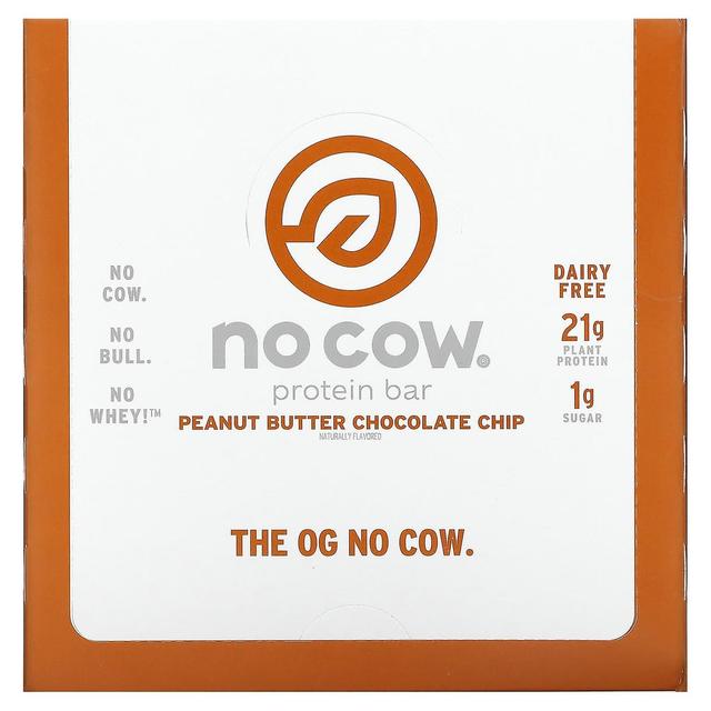 No Cow, Protein Bar, Peanut Butter Chocolate Chip, 12 Bars, 2.12 oz (60 g) Each on Productcaster.