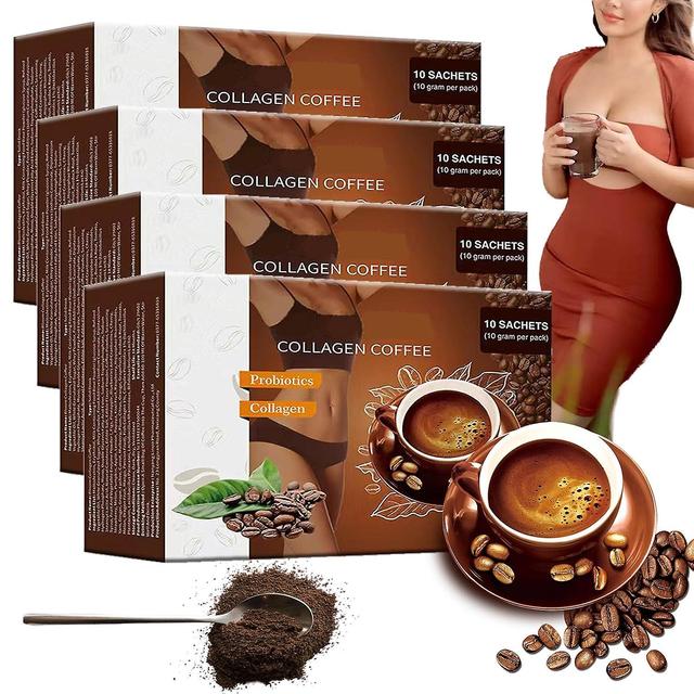 Fongwan Kaffe kollagen, Instant Collagen kaffepulver stöder energi, kollagen kaffe tillägg Instant Coffee Mix Metabolism Booster 4st - 400g on Productcaster.