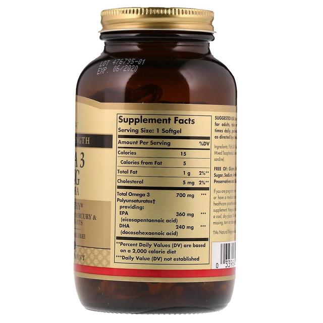 Solgar, Omega-3, EPA & DHA, Double Strength, 700 mg, 120 Softgels on Productcaster.