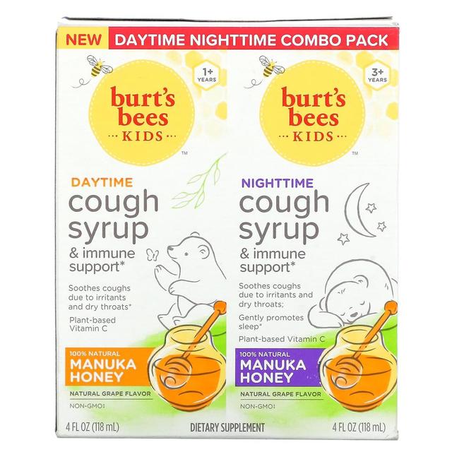 Burt's Bees, Kids, Daytime/Nighttime Cough Syrup & Immune Support, Combo Pack, Natural Grape, 2 Pack on Productcaster.