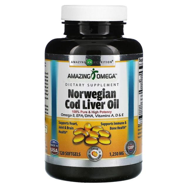 Amazing Nutrition, Norwegian Cod Liver Oil, Orange, 1,250 mg, 120 Softgels on Productcaster.