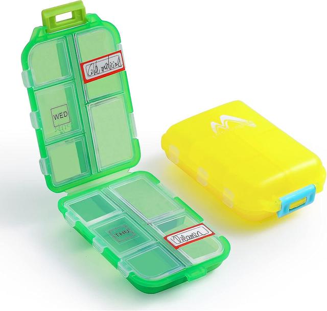 2 Pack Pill Case Travel Pill Organizer, Pill Boxtil pung Vitamin Fish Oil 10 rum Container Medicine Boxby M Muchengbao gul-grøn on Productcaster.