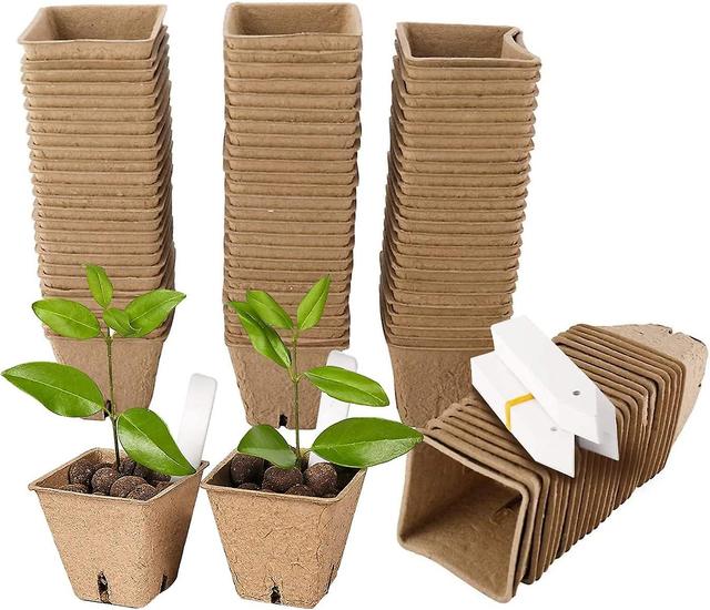 Hgbd-fröstartbricka, 100 pack biologiskt nedbrytbara krukor för plantor, med 20 st växtetiketter, biologiskt nedbrytbara örtfröstartkrukor, trädgår... on Productcaster.