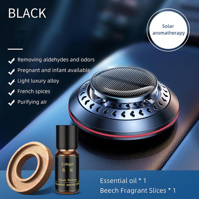 Difusores de coche para aceites esenciales Difusor de aceite esencial solar giratorio para accesorios interiores de automóviles Negro on Productcaster.