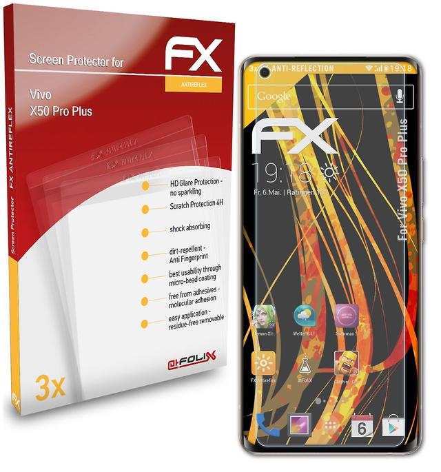 atFoliX 3x protective film compatible with Vivo X50 Pro Plus armored film matt &shock resistant 05 FX ANTIREFLEX on Productcaster.