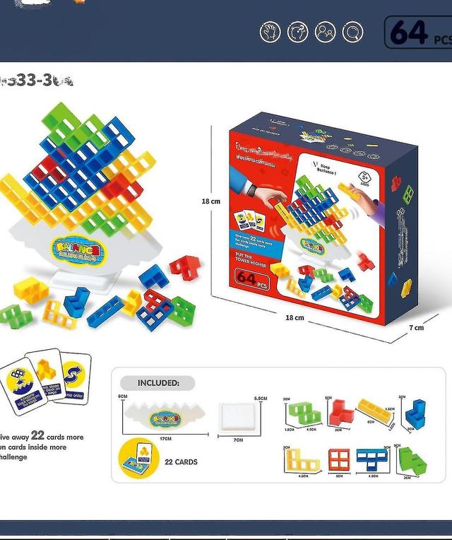 64 st Tetra Tower Balance Stacking Blocks spel, brädspel för 2 spelare + familjespel, fester, spel on Productcaster.