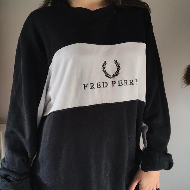 Fred Perry Men's Jumper - Black/White - L on Productcaster.