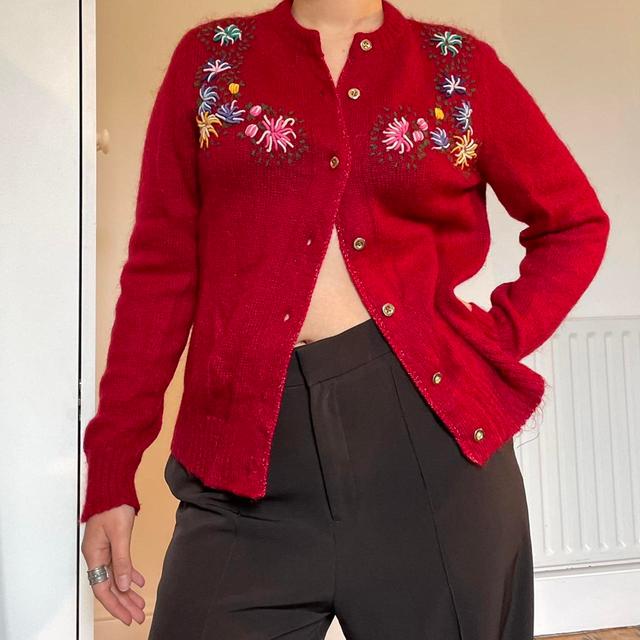 Vintage Women's Cardigan - Red/Multi - M on Productcaster.