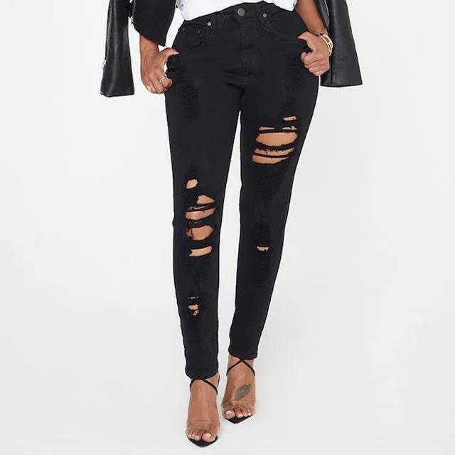 PrettyLittleThing Women's Skinny Ripped Jeans - Black - UK 6 on Productcaster.