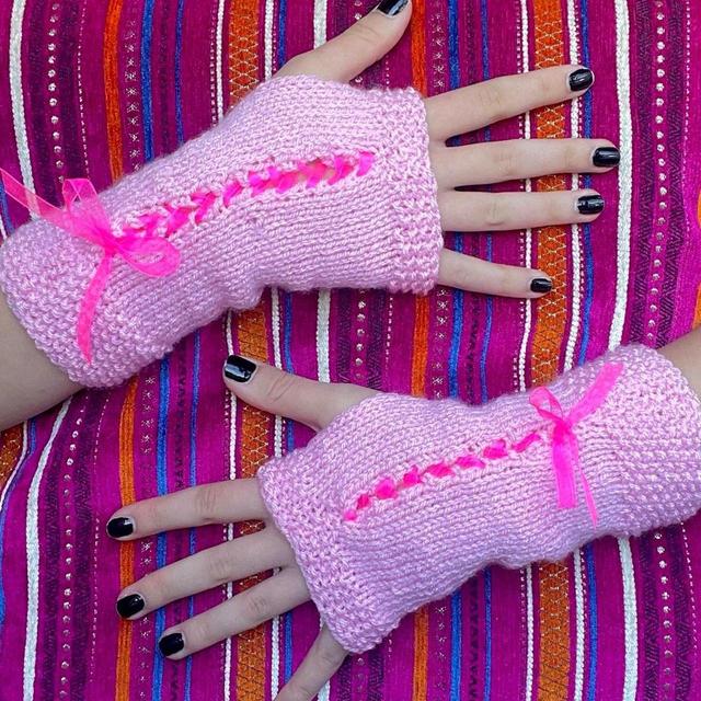 Handmade Women's Gloves - Pink on Productcaster.