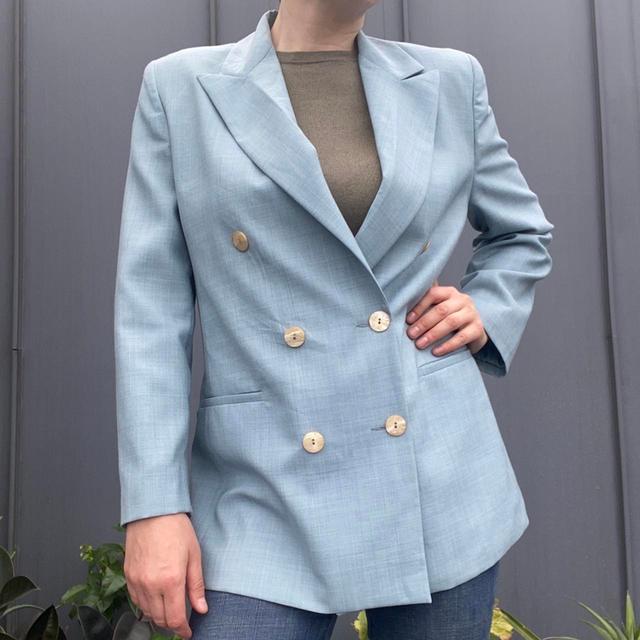 Vintage Women's Blazer Jacket - Blue - UK 14 on Productcaster.