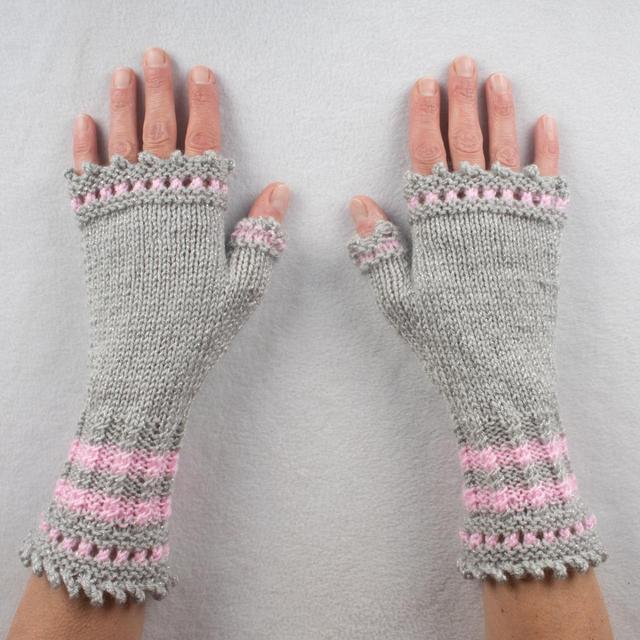 Handmade Women's Mittens - Grey/Pink on Productcaster.