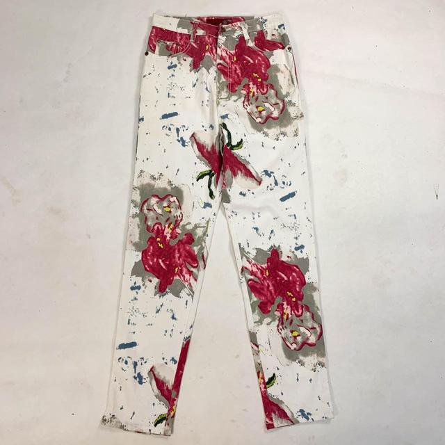 Vintage Women's High waisted Printed Jeans - White - UK 8 on Productcaster.