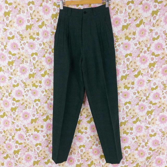 Vintage Women's High waisted Chino Trousers - Green/Black - XS on Productcaster.