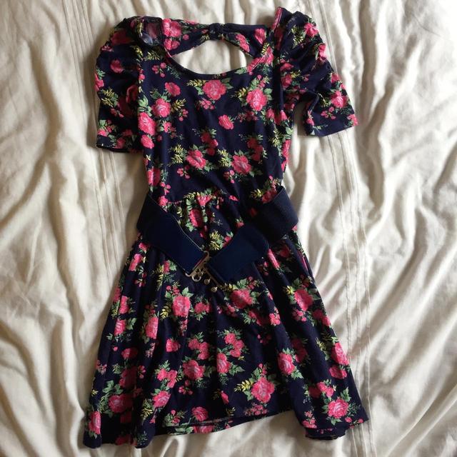 Preloved Women's Midi Dress - Navy/Pink - XS on Productcaster.