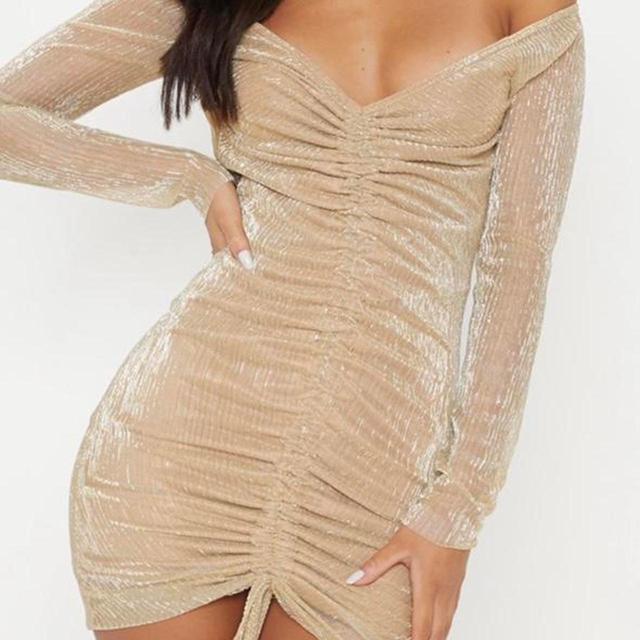 PrettyLittleThing Women's Dress - Gold - 12 on Productcaster.