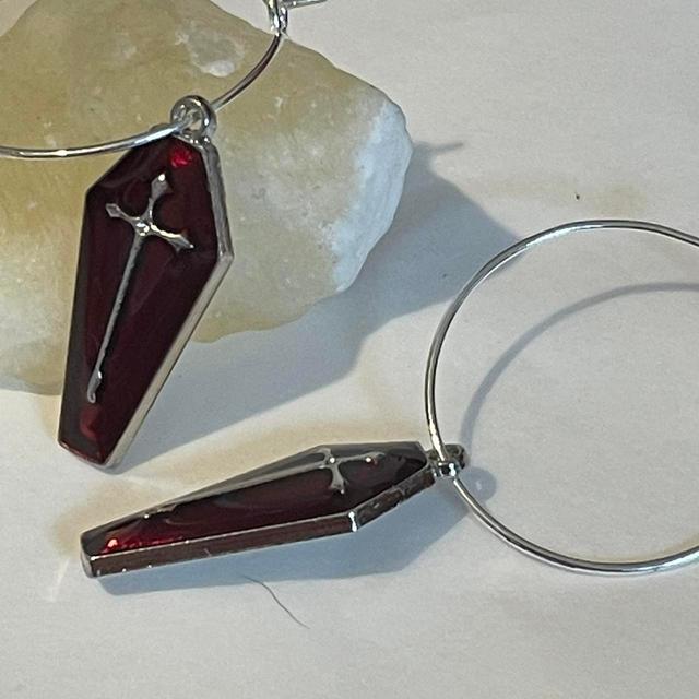 Handmade Women's Earrings - Red/Silver on Productcaster.