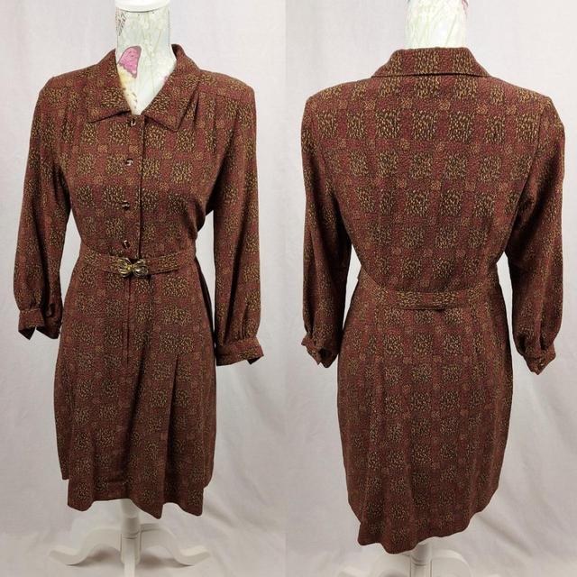 Vintage Women's Dress - Brown/Burgundy - M on Productcaster.