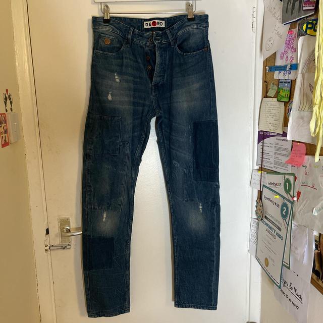 Vintage Women's Patched Jeans - Blue - 28" on Productcaster.