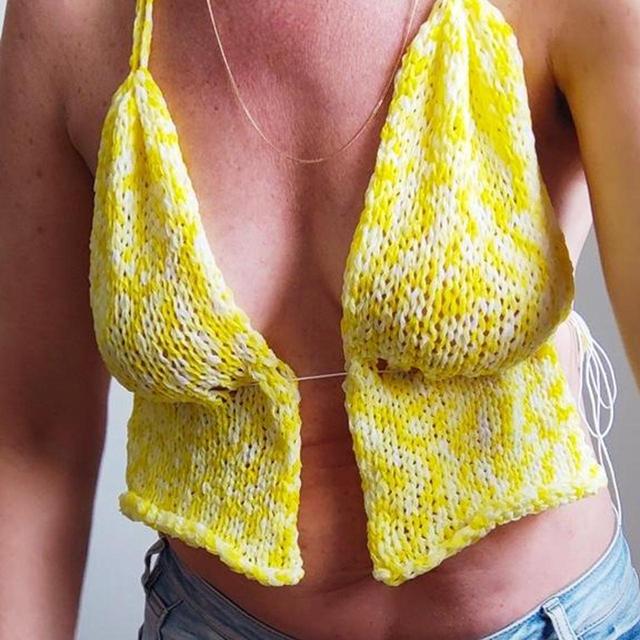 Handmade Women's Crop top - Yellow - One size on Productcaster.