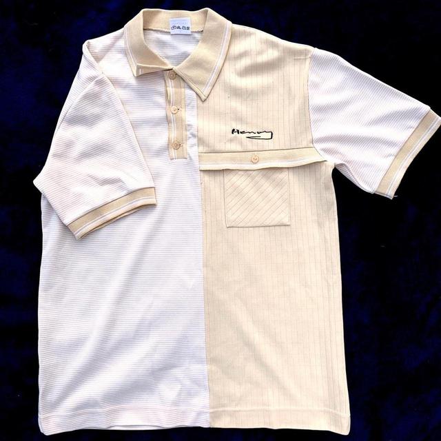 Custom Men's Polo shirt - White/Tan - L on Productcaster.