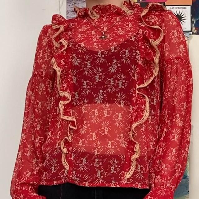 Topshop Women's Blouse - Red/White - 6 on Productcaster.