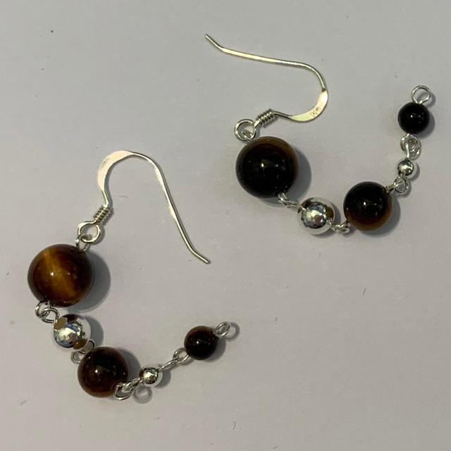 Handmade Women's Earrings - Silver/Brown on Productcaster.