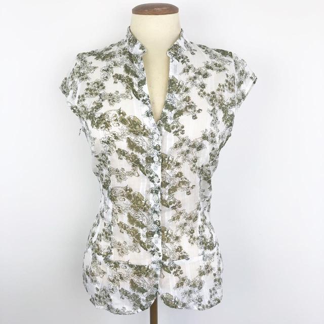 H&M Women's Blouse - White/Green - 12 on Productcaster.