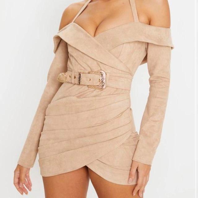 PrettyLittleThing Women's Mini Dress - Tan - 10 on Productcaster.