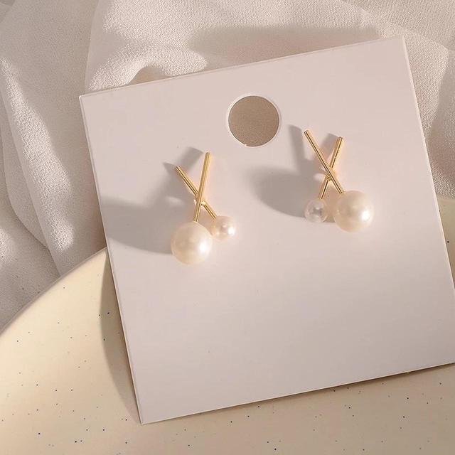 Women's Earrings - Gold/White on Productcaster.