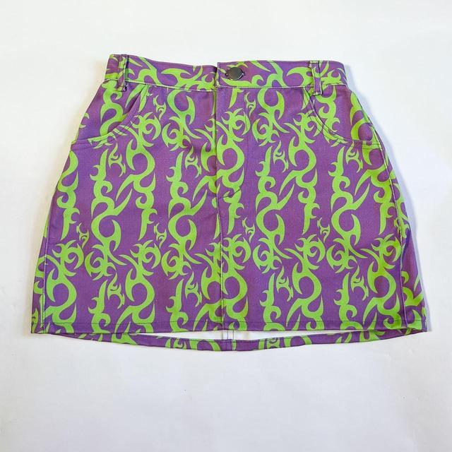 Handmade Women's Mini Skirt - Green/Purple - UK 8 on Productcaster.