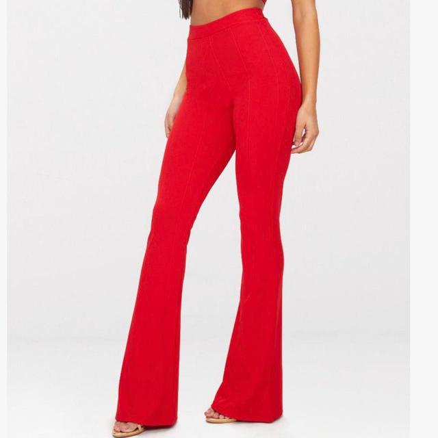 PrettyLittleThing Women's Flare Trousers - Red - UK 10 on Productcaster.