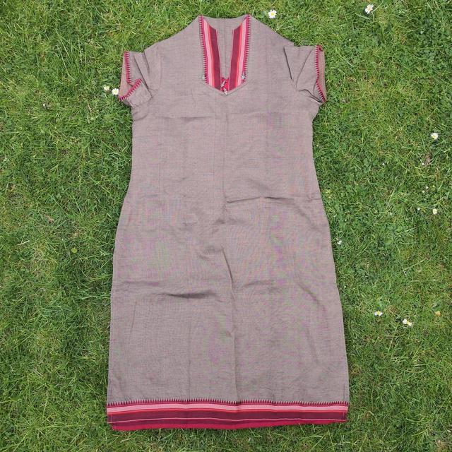 Handmade Women's Midi Dress - Tan/Pink - 10 on Productcaster.