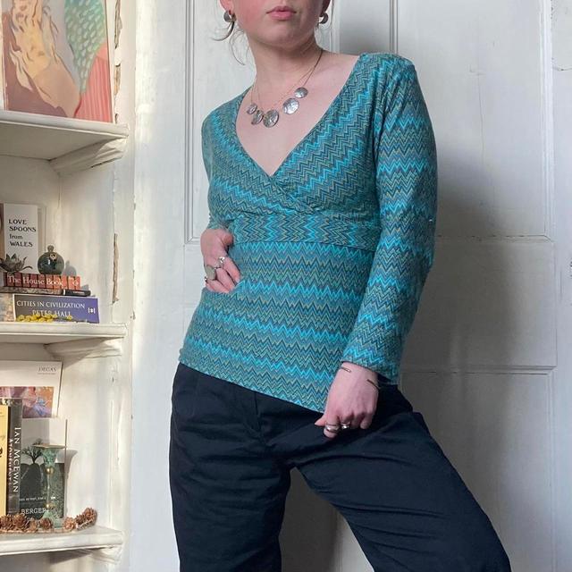 Vintage Women's Blouse - Blue/Green - S on Productcaster.