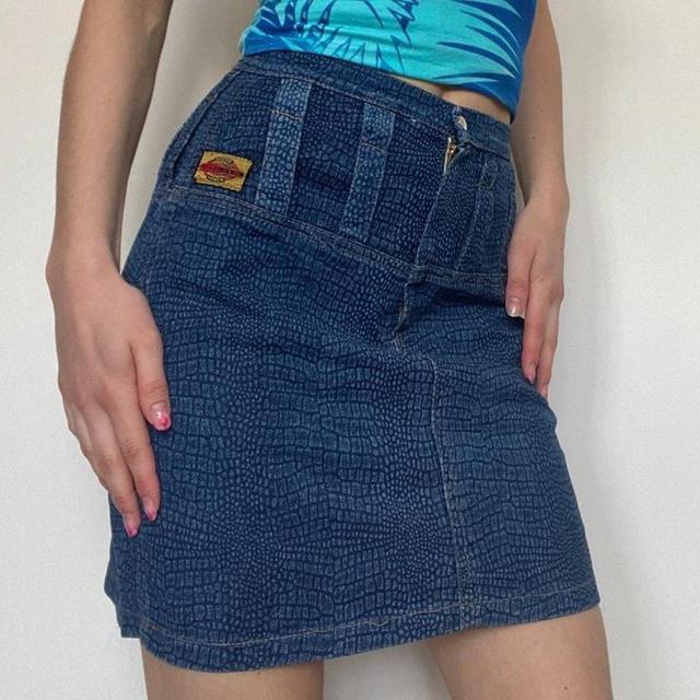 Vintage Women's Mini Skirt - Blue/Navy - UK 8 on Productcaster.