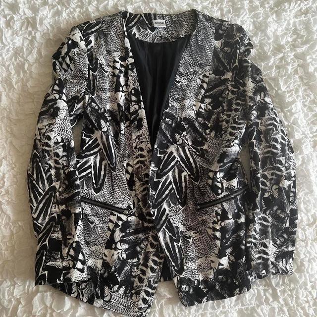 Vintage Women's Blazer Jacket - Black/White - S on Productcaster.