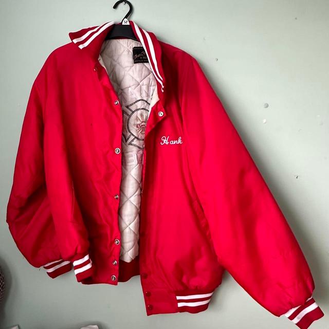 Vintage American Men's Bomber Jacket - Red - M on Productcaster.