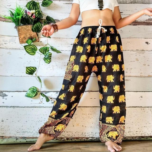 Women's Printed Trousers - Black/Yellow - One size on Productcaster.