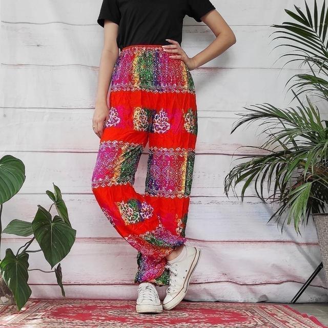 Women's High waisted Printed Trousers - Orange/Multi - One size on Productcaster.