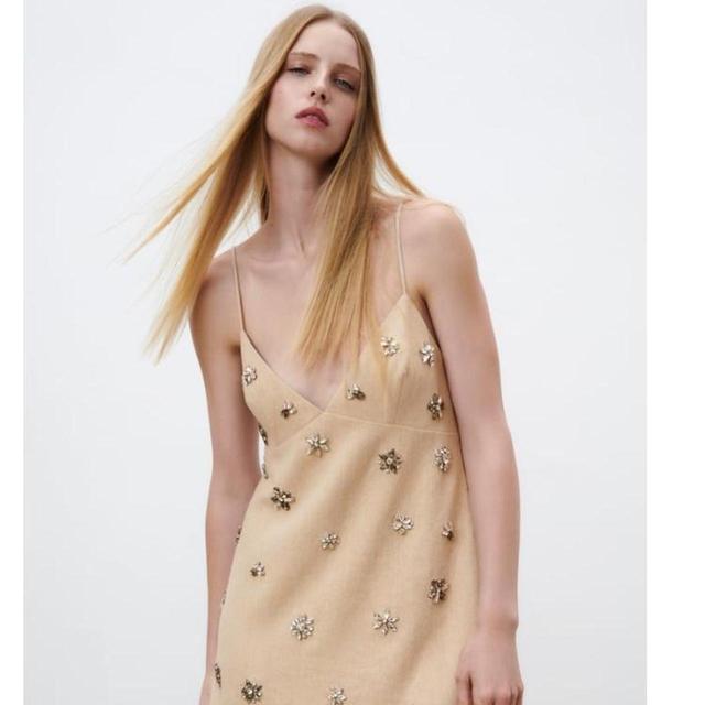 Zara Women's Slip Dress - Tan/Silver - M on Productcaster.