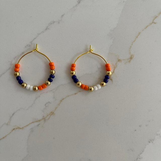 Women's Earrings - Orange/Navy on Productcaster.