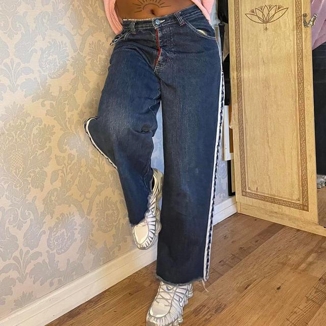 Preloved Women's Wide leg Jeans - Navy/Blue - UK 8 on Productcaster.