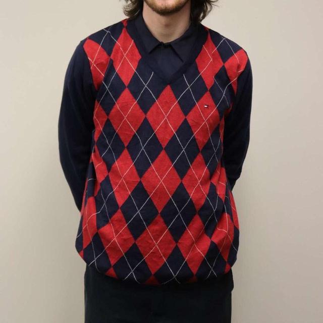 Tommy Hilfiger Men's Jumper - Red/Navy - XL on Productcaster.