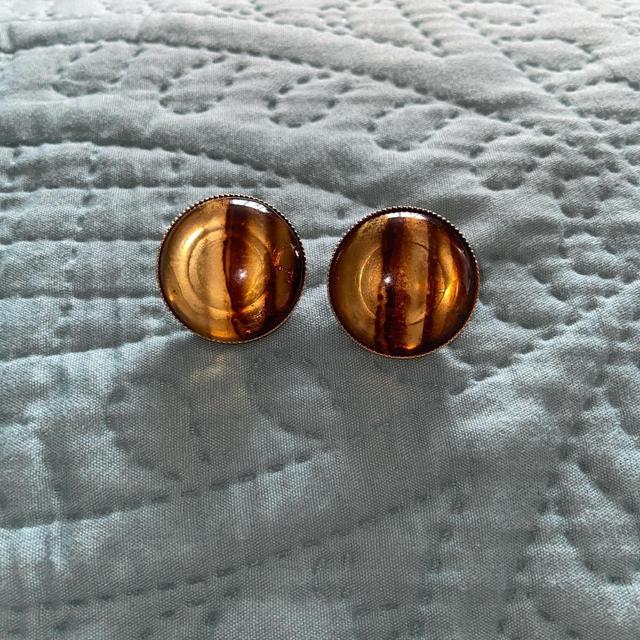 Vintage Women's Earrings - Brown/Gold on Productcaster.