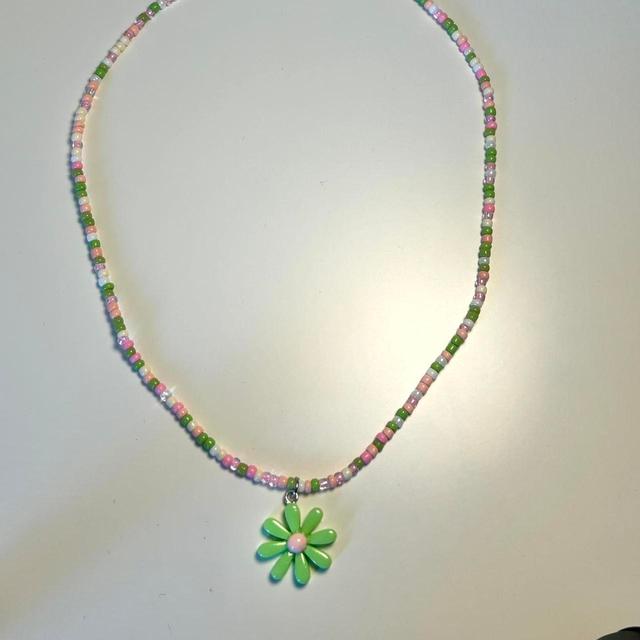 Handmade Women's Necklace - Green/Pink on Productcaster.