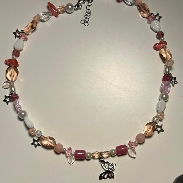 Handmade Women's Necklace - Pink/Silver on Productcaster.