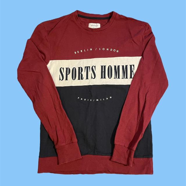 Primark Men's Sweatshirt - White/Burgundy - M on Productcaster.