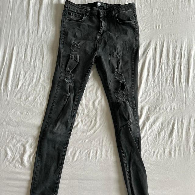 Men's Distressed Jeans - Black - 30" on Productcaster.