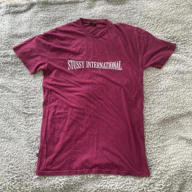 Stüssy Men's T-shirt - Burgundy/White - M on Productcaster.